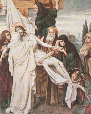 A la descente de Croix, la Mère au Coeur douloureux.